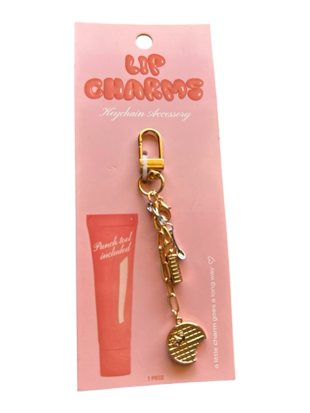 4/$20 Gold Lip Charm Keychain Accessory Waffle